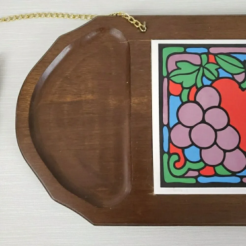 Vintage Charcuterie Board w/ Knife Cheese Platter Oval Wood Tray MCM